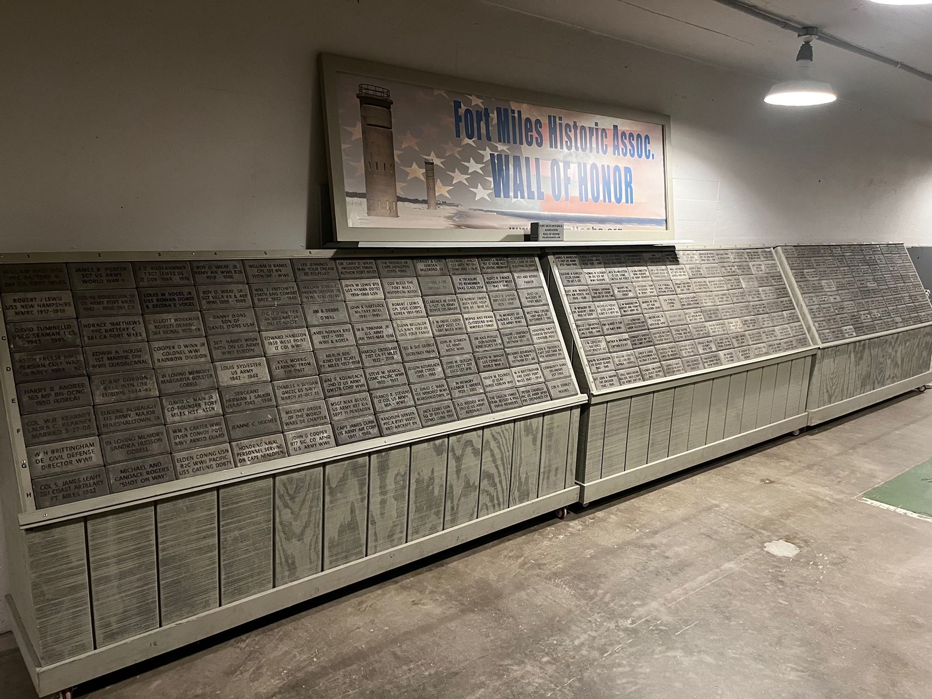 A section of the Wall of Honor inside Battery 519 at Fort Miles